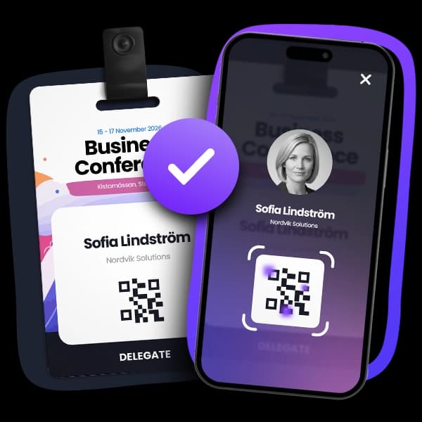 Agorify lead retrieval app scanning an attendee badge QR code to capture exhibitor leads